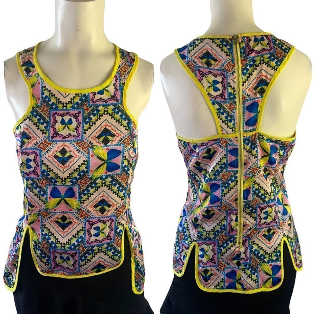 LULUMARI GEOMETRICAL BUTTERFLY TOP MULTICOLOUR TANK TOP YELLOW BLUE CAMISOLE